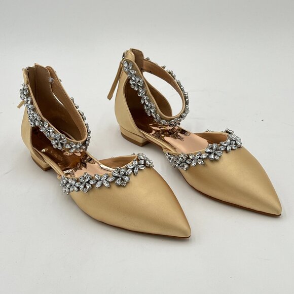 XYD Gold Pointed Toe D'Orsay Wedding Sandal Sparkly Rhinestones Ankle Strap Shoe - Picture 4 of 6